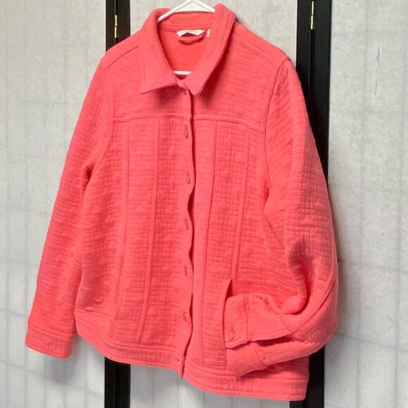Isaac Mizrahi Live Coral Quilted Lightweight Bomber Jacket XL Short Button Coat - Picture 4 of 11